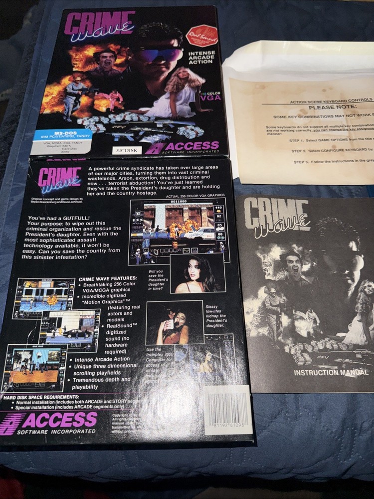 Big Box Software Access Crime Wave MS-DOS 3.5" - Complete IBM MCGA EGA TANDY