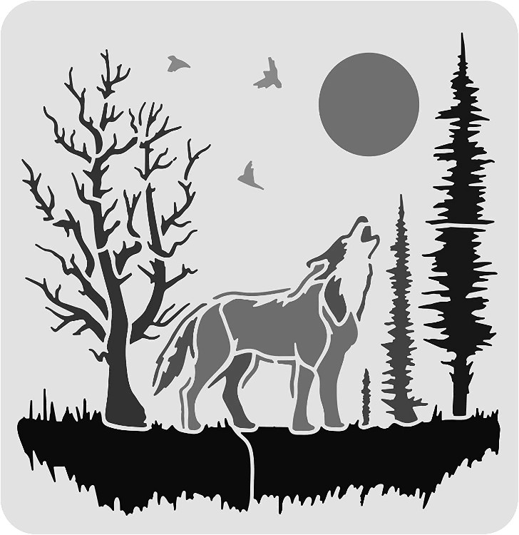 10"x10" Plastic Stencil - Wolf (SA275)*****