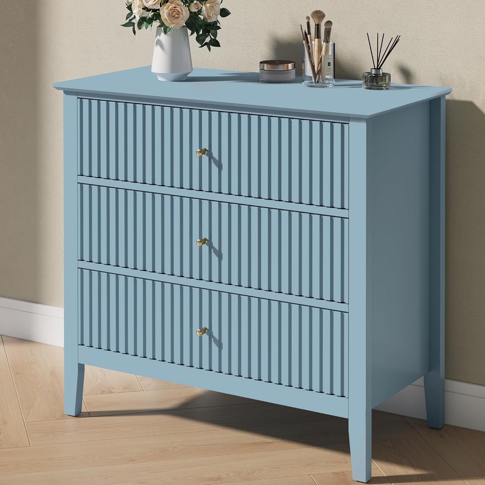 32" Lar Nightstand, Fluted Painted Bedside Table Spacious
