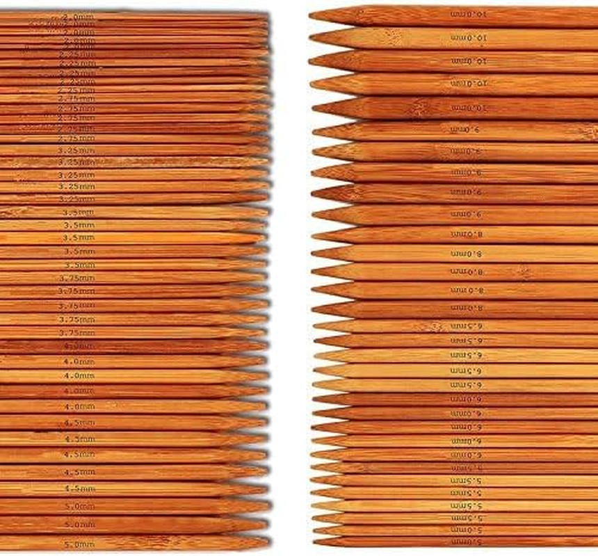 75 Pcs Double Pointed Knitting Needles Set, Carbonized Bamboo Knitting Needl...