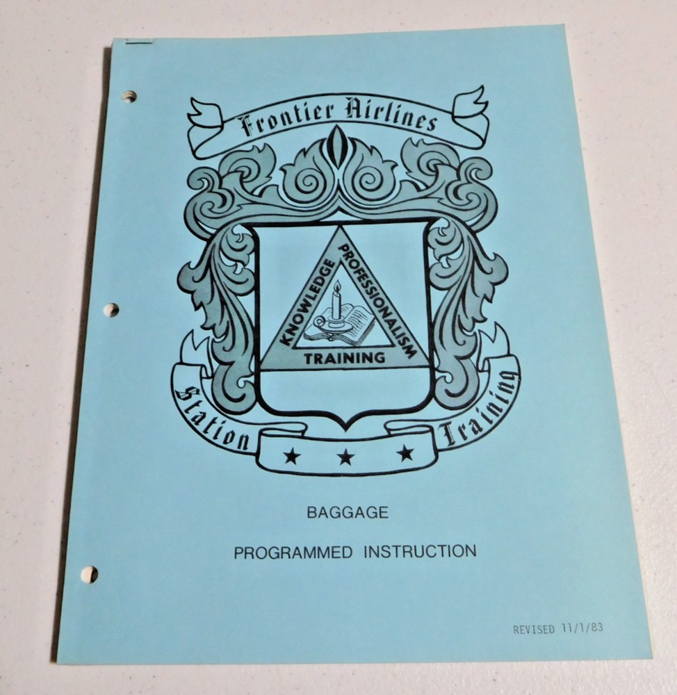 RARE VINTAGE FRONTIER AIRLINES 1983 BAGGAGE PROGRAMMED INSTRUCTION MANUAL
