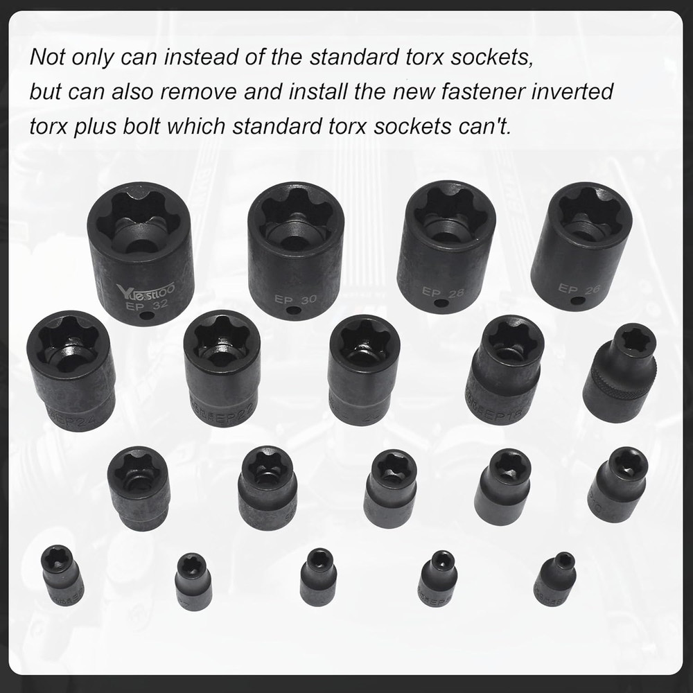 Torx plus Socket Set, External Torx plus 6 Point EP Socket EP4 - EP32 19Pcs with