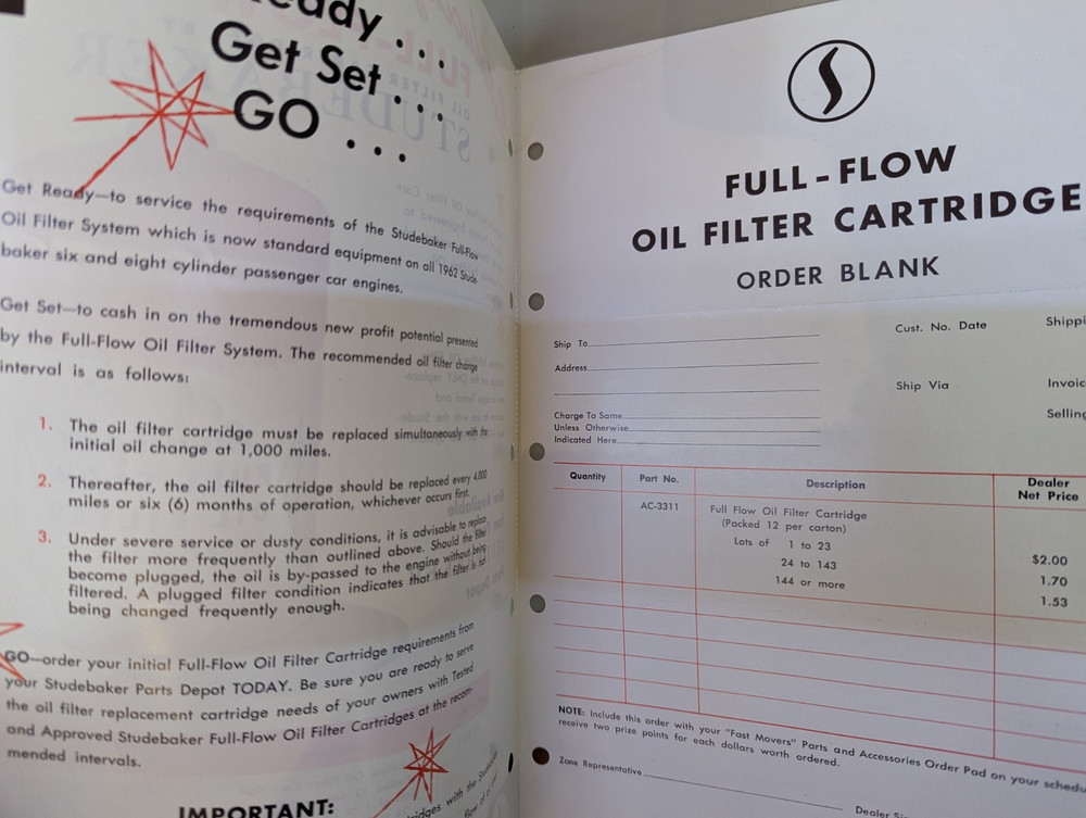Studebaker Accessories Oil Filter Flyer