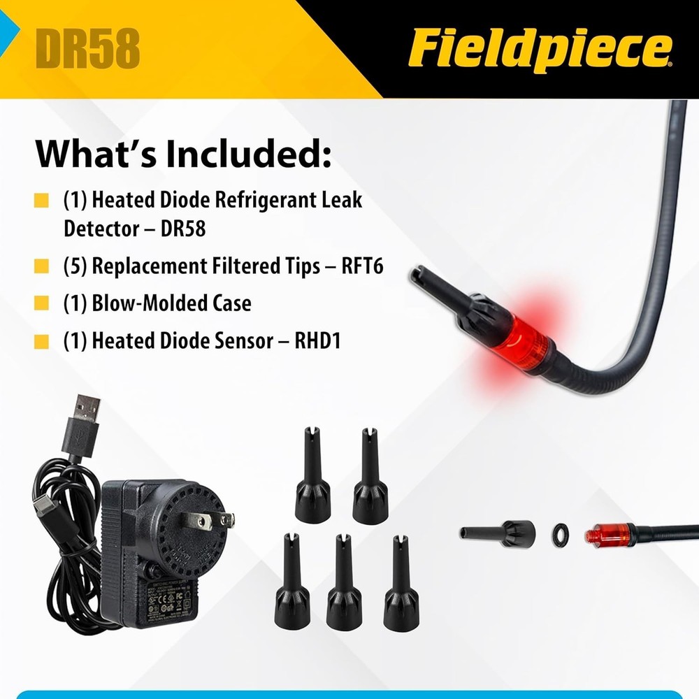 Heated Diode Refrigerant Leak Detector with LCD Screen and Replacement Tips
