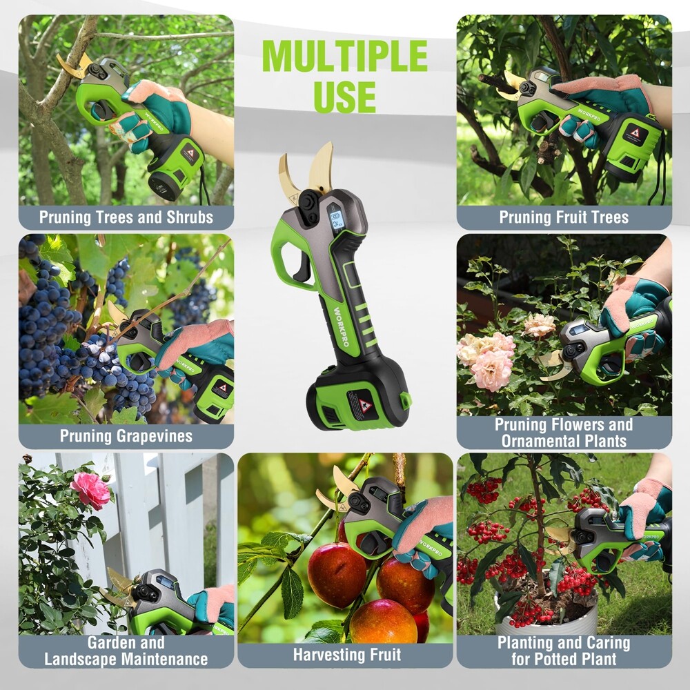 WORKPRO 12V Electric Pruning Shears, Battery Powered Pruning Shears Gardening