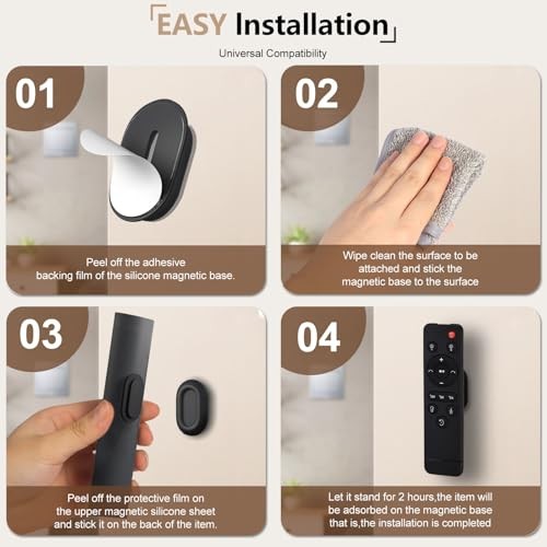 Magnetic Remote Control Holder Wall Mount, 4 Pack Silicone Remote Control Black