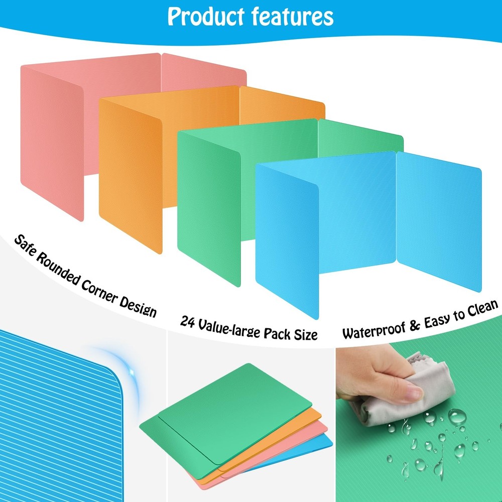 Colorful 24-Pack Desk Dividers for Students, Durable Plastic Study Carrel Div...