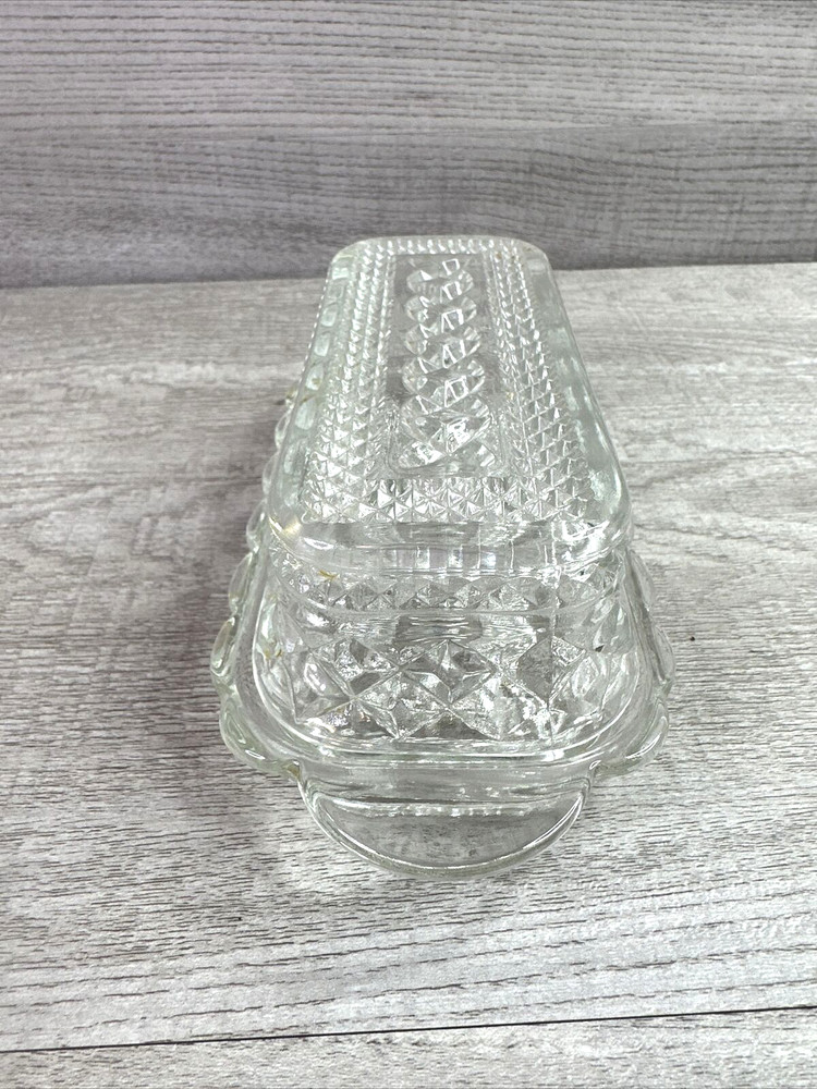 Vintage Unbranded Cut Glass Covered Butter Dish Clear Check Pattern