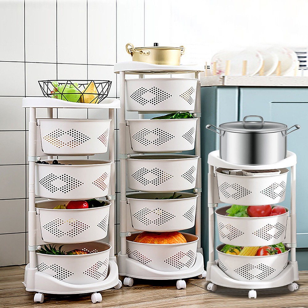 Multi-Layer Storage Shelves Kitchen Storage Cart Rotating Basket Vegetable Rack