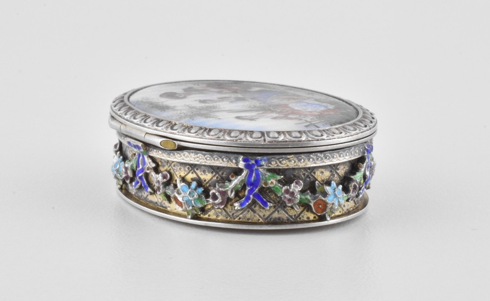 Antique Austrian-Hungarian Solid Silver Enamel Patch Pill Box, Vienna, 1872