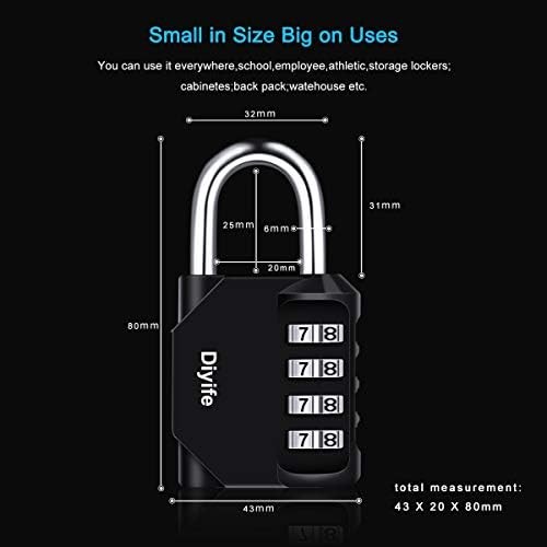 Diyife 4-Digit Combination Lock 2 Pack - Weatherproof Black Padlock