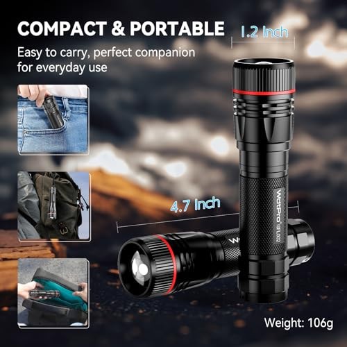 Rechargeable Flashlights High Lumens, 2 Pack 10H Long Lasting 2 PACK Black