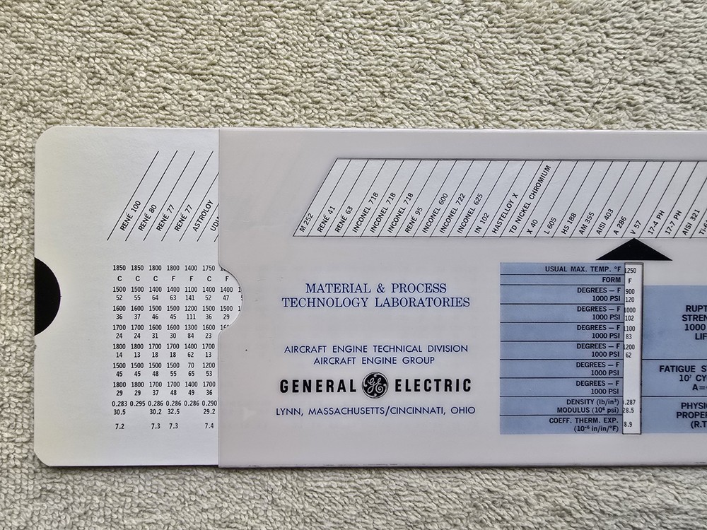 GE Aircraft Engine Material Selector Slide Rule 1969 Vintage