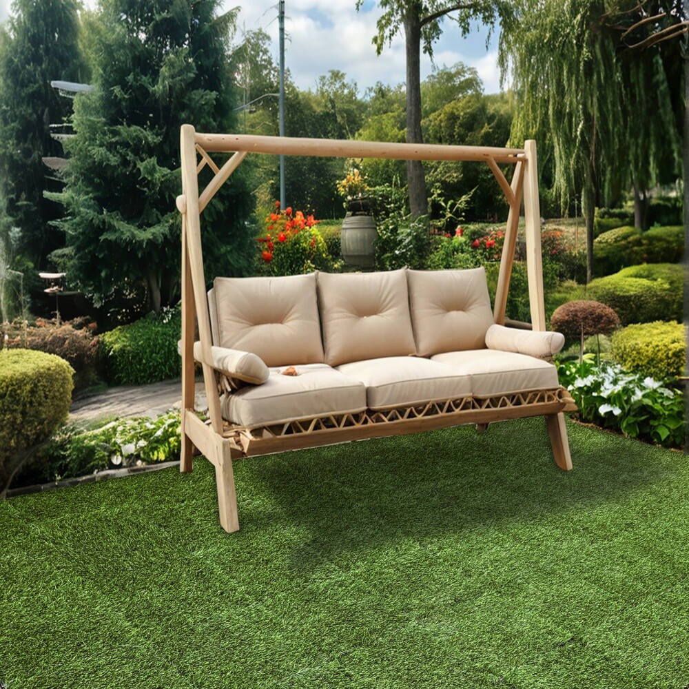 A set of 35 self-draining artificial turf tiles with interlocking features