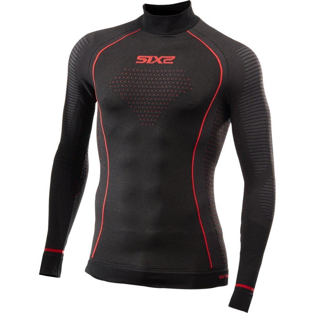 SixS Turtleneck Long Sleeve Base Layer Top Black Red