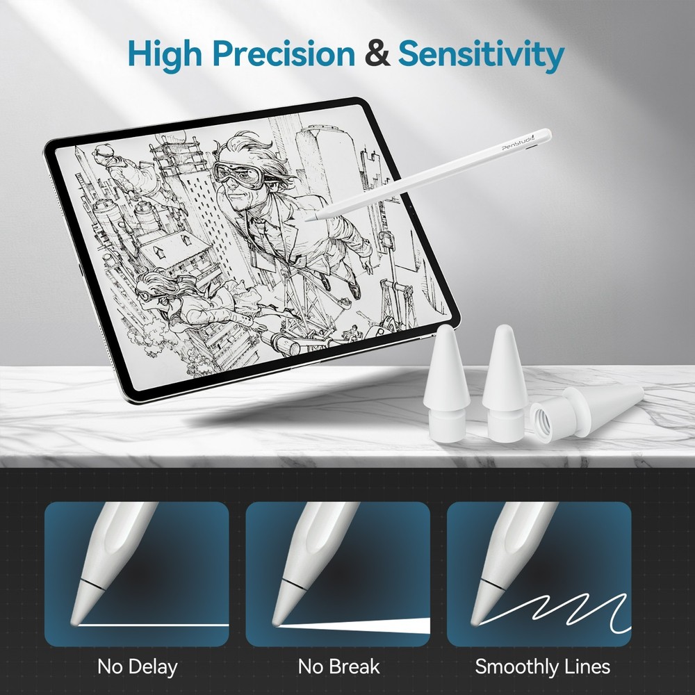 Penstudio Replacement Tips for Apple Pencil Pro/1st/2nd &USB-C | 3 Pack | White