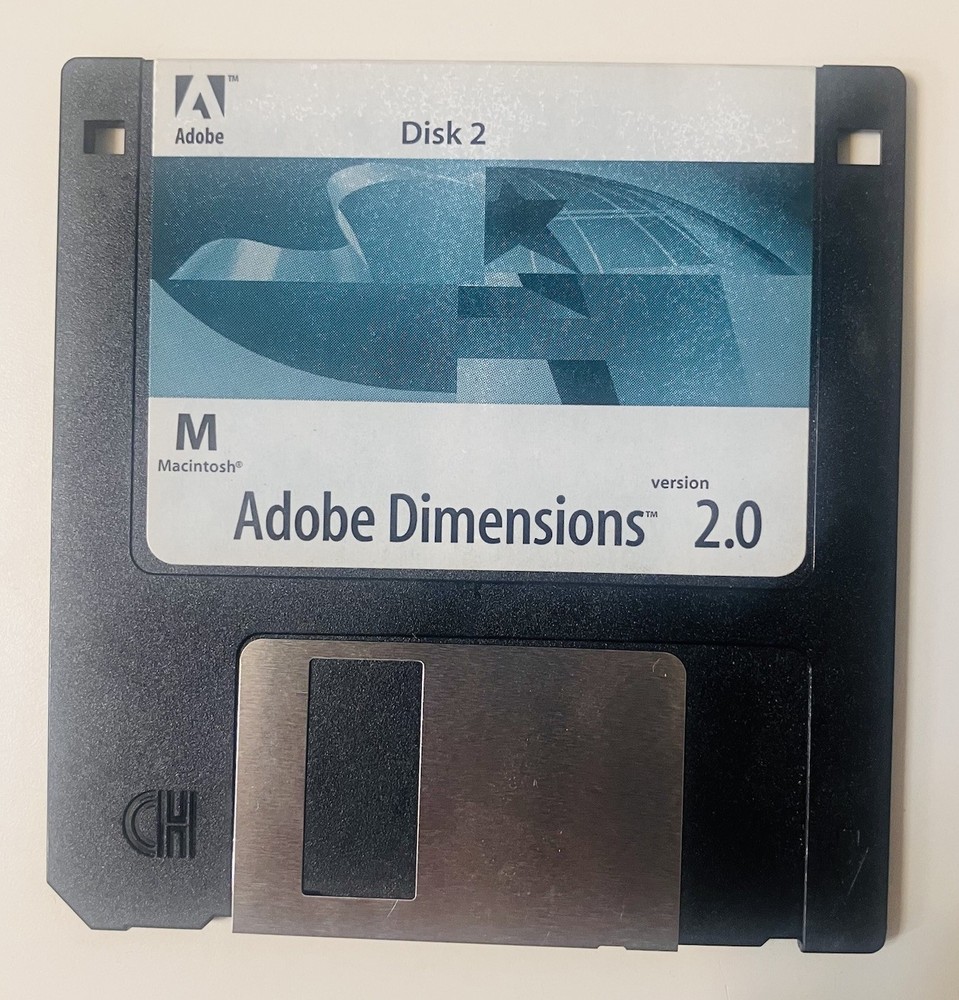 Adobe Dimensions 2.0 for Macintosh Complete 3-Disk Vintage 3.5” Floppy Set 1994