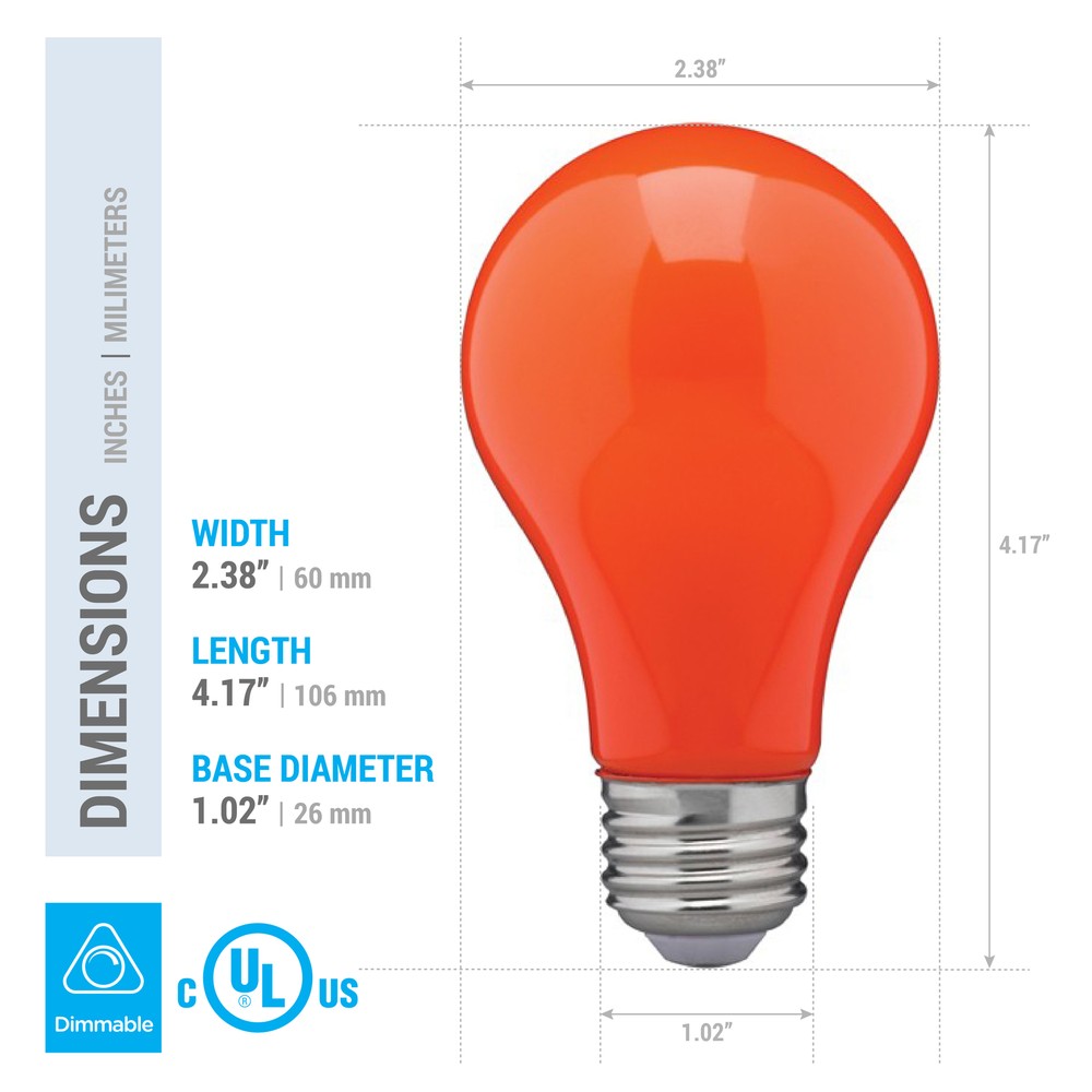 2 Pack CERAMIC ORANGE LED Bulb A19 Medium E26 8W 60 Watt Equivalent Damp Locatio