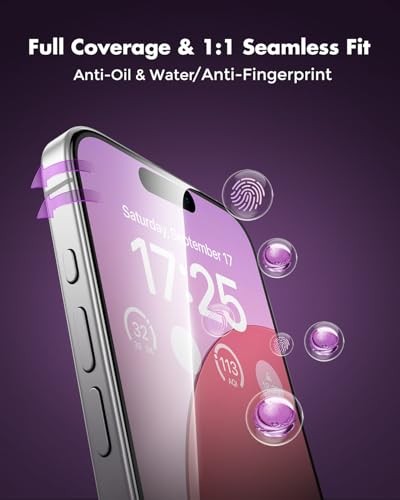 Privacy Screen Protector for iPhone 16, Full Coverage iPhone 15/iPhone 16