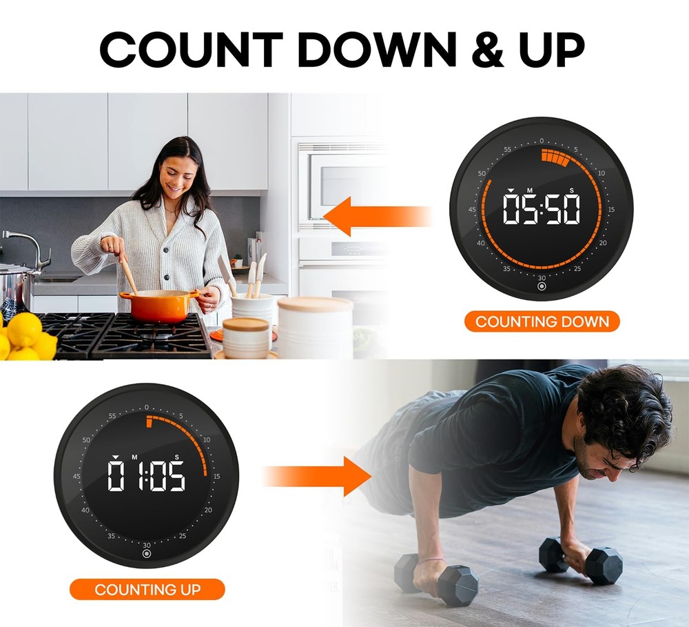 Visual Digital Timer - 60 Min Countdown & Count Up, Large LED Screen with Red...