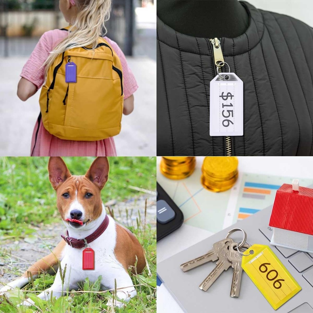 16 Pack Key Tags Tough Plastic Key Tag with Split Ring & Blank Paper Labels