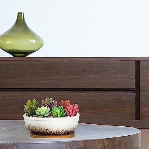 Succulent Pots, 7.9 Inch Long Rectangular Succulent Planters with White