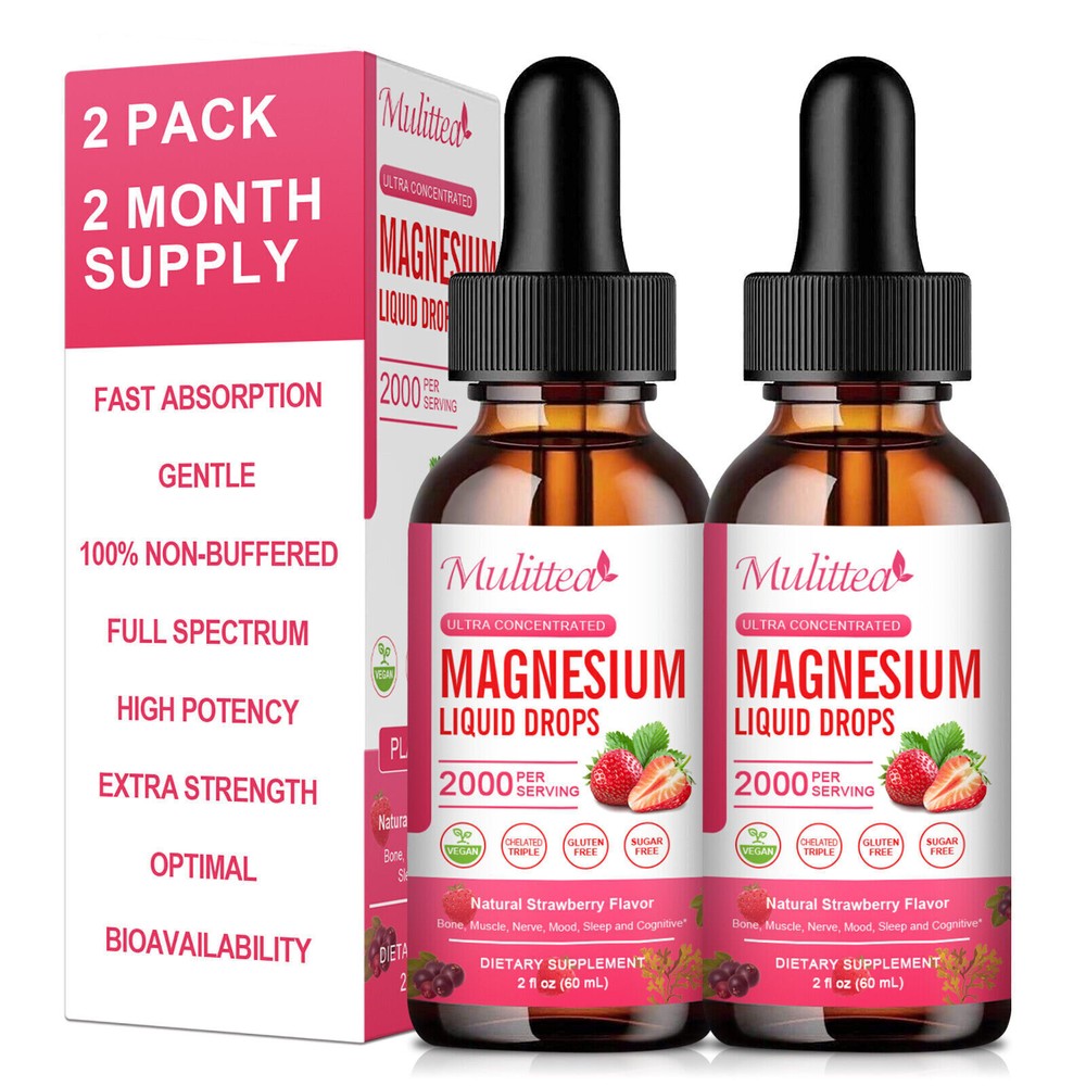 4Bottles Magnesium Liquid Drops ,Improve Bone, Teeth,Immune, Nerve,Sleep 2000MG