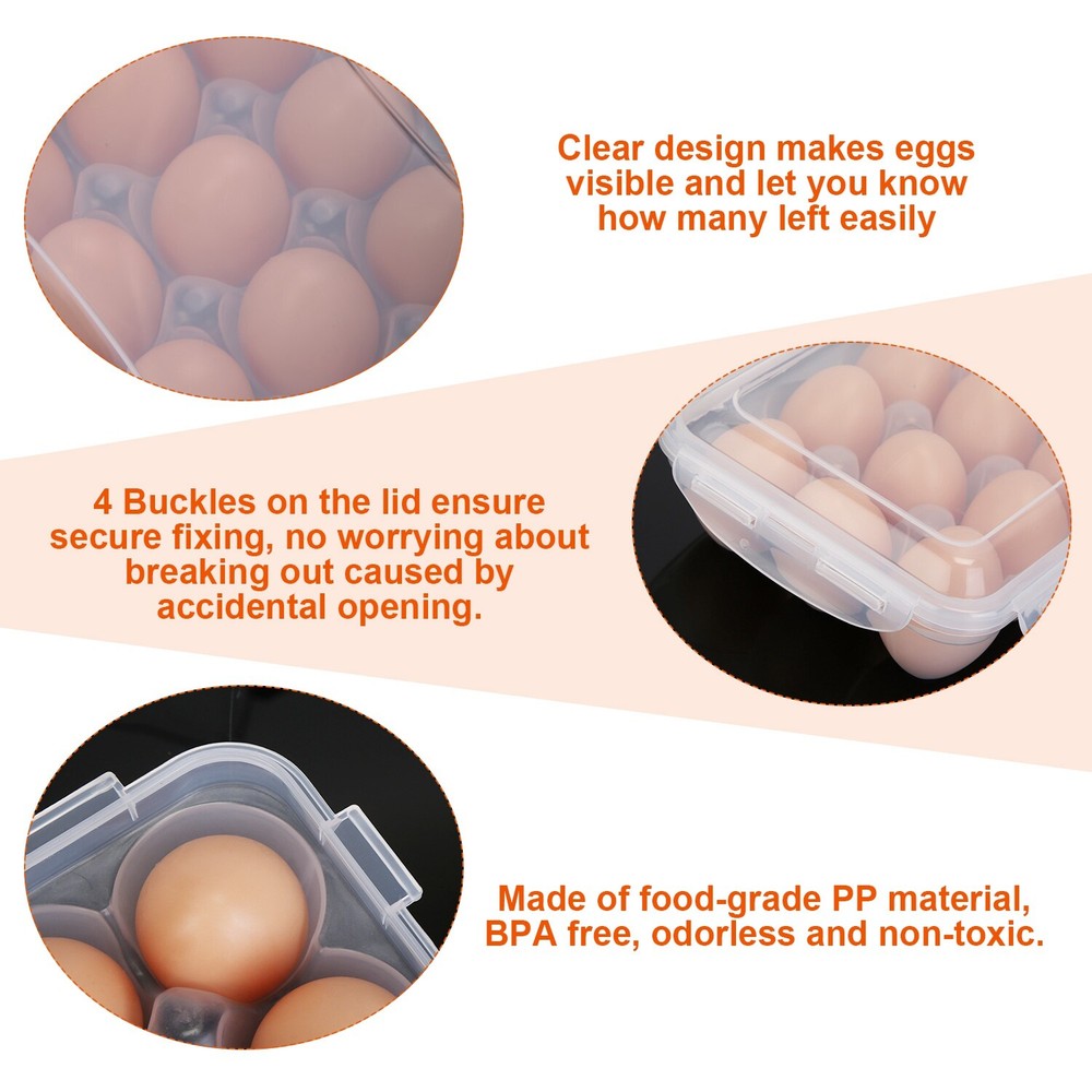 2PCs Egg Cartons Reusable, Plastic Egg Holder Camping Covered Egg Holders