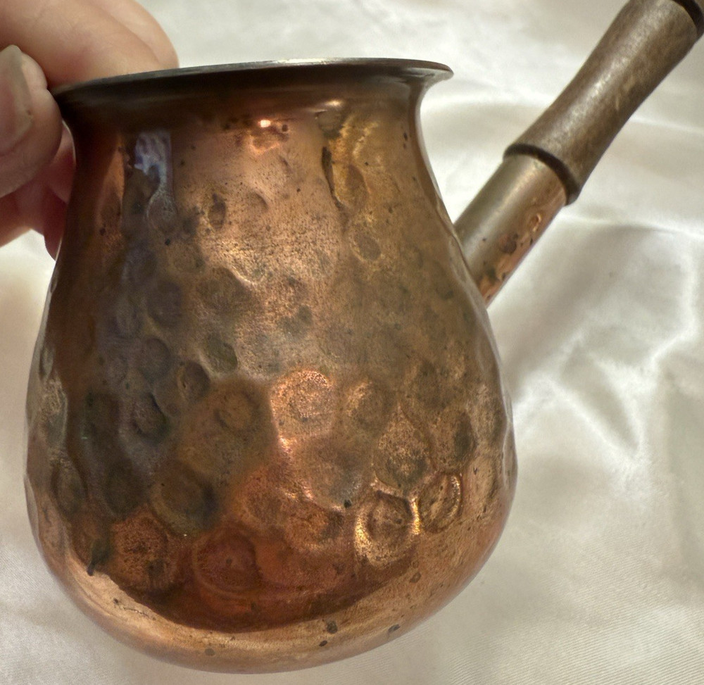 Turkish Coffee Pot Hammered Copper Wooden Handle