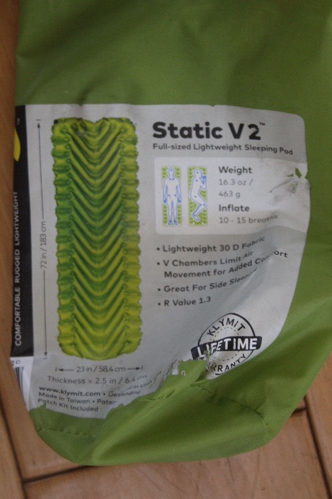 KLYMIT STATIC V2 GREEN Backpacking Sleeping Pad Camping TESTED NEW