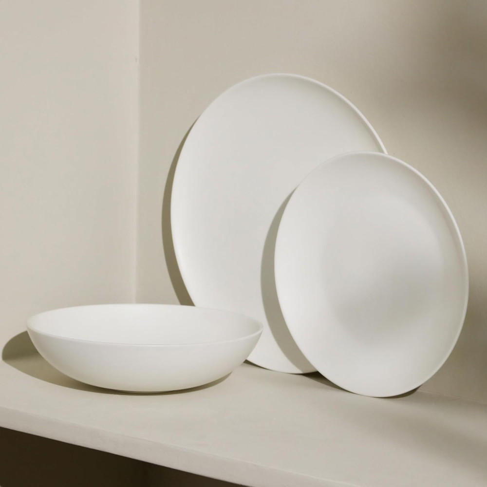 Taglio 12-Piece Dinnerware Set Bone China, Matte White
