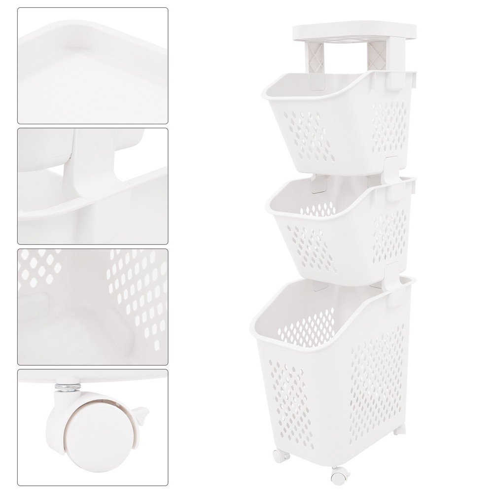 Rolling Laundry Baskets 3 Tiers Laundry Basket with Wheels Modern Laundry Hamper