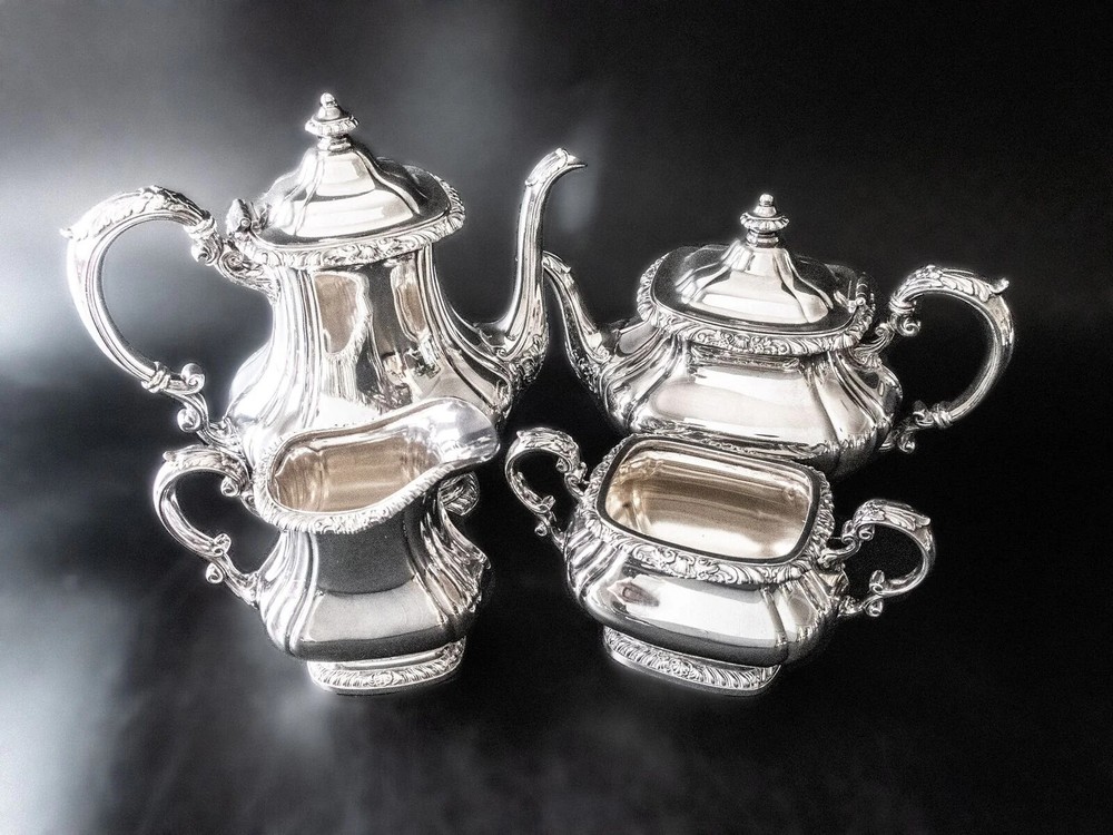 Vintage Silverplate Tea Set Coffee Service Gorham Shell And Gadroon
