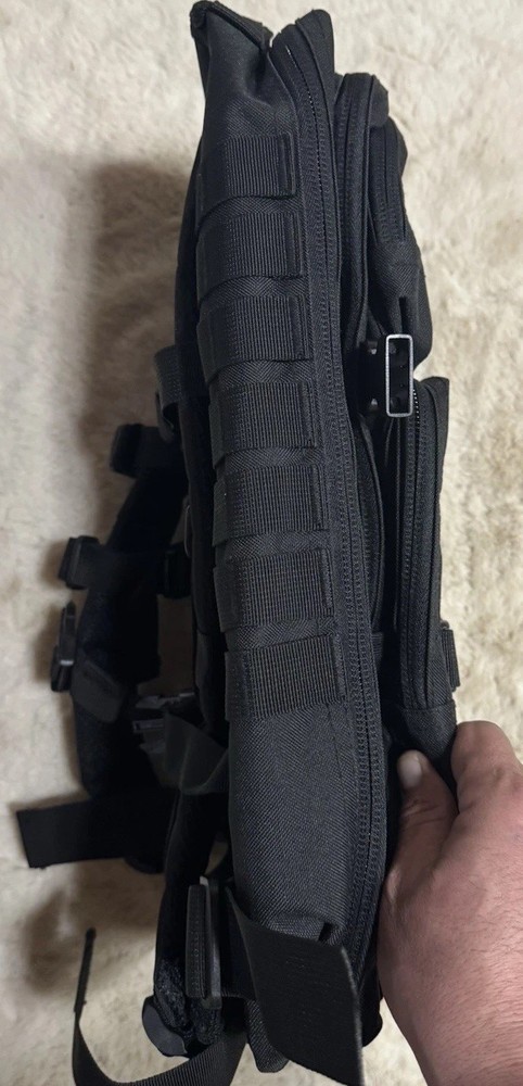 Black Tactical Backpack Nylon MOLLE Webbing Medium Zip Padded Straps