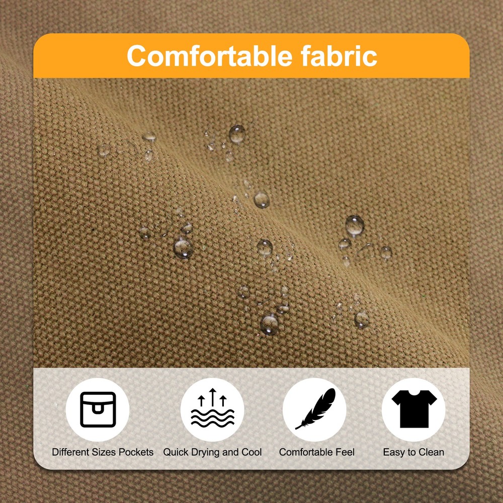 Canvas Work Tool Apron Adjustable Workshop Bib Aprons with 16 Pockets, Khaki