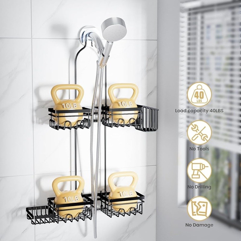 Rustproof Shower Caddy Wall Handheld Tool-Free Large Storage Organizer Hooks New