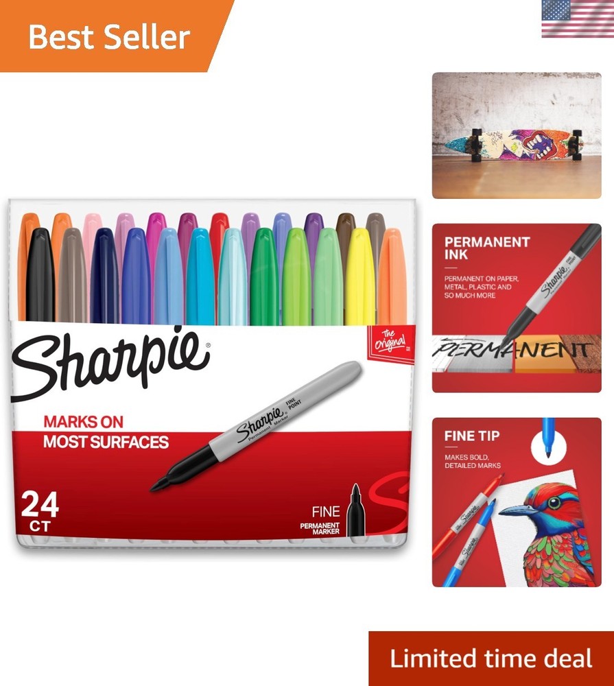 Permanent Markers, Fine Point, Assorted Colors, 24 Count
