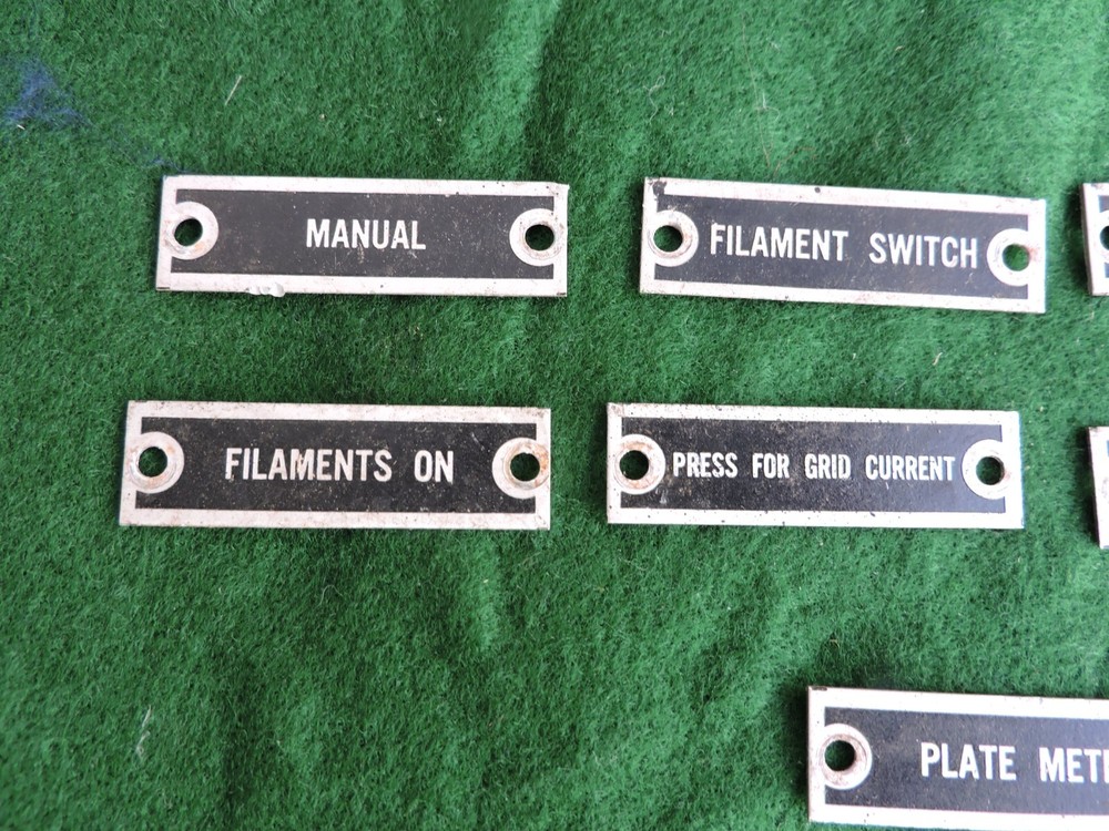 1943 Metal Machine Labels~Automatic,Manual,Plate Meter,Filament Switch~Steampunk