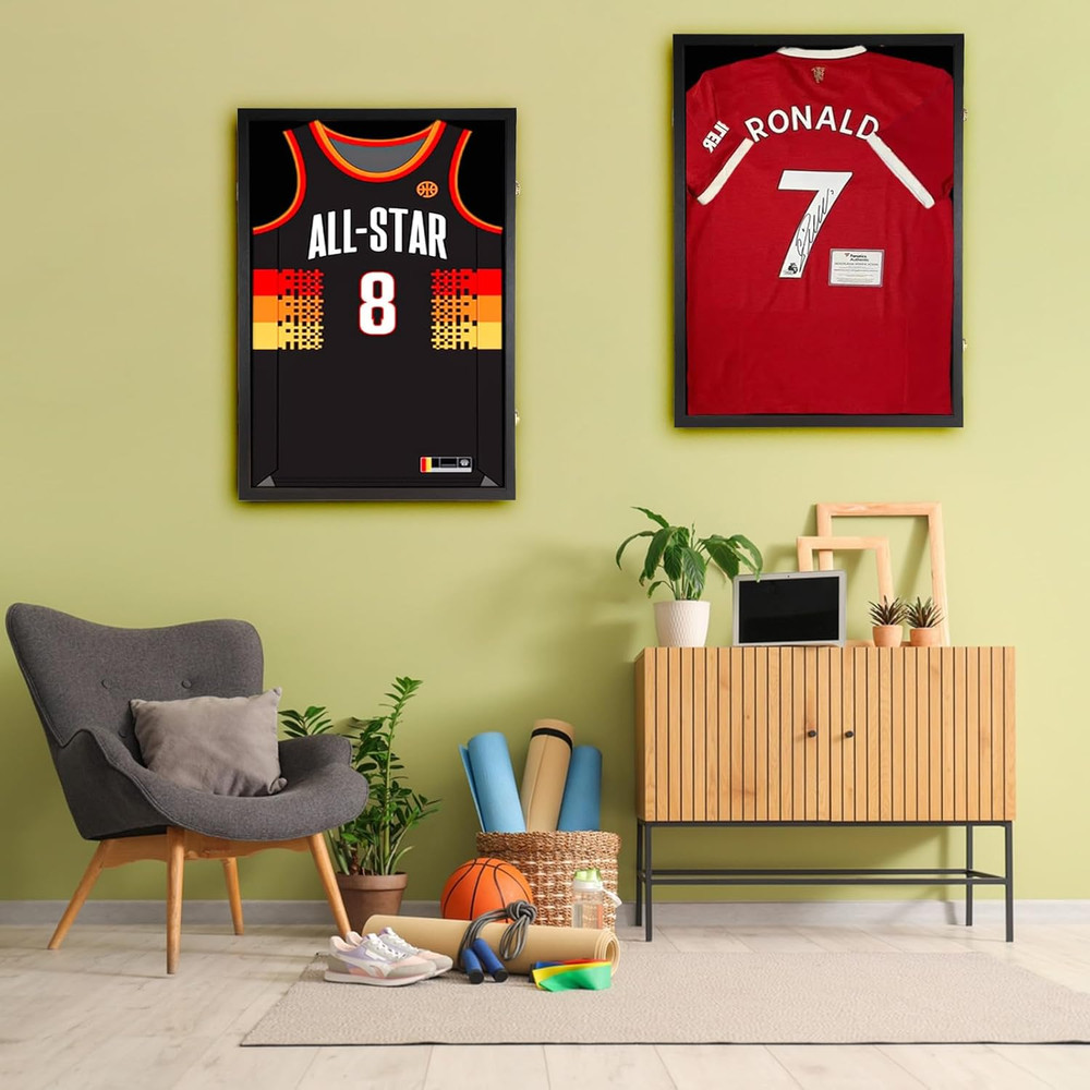 Jersey Display Case Shadow Box Frame with Hanger Black