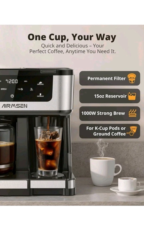 AIRMSEN 12-Cup Programmable Dual Coffee Maker – Single Serve Machine for K-Cu...