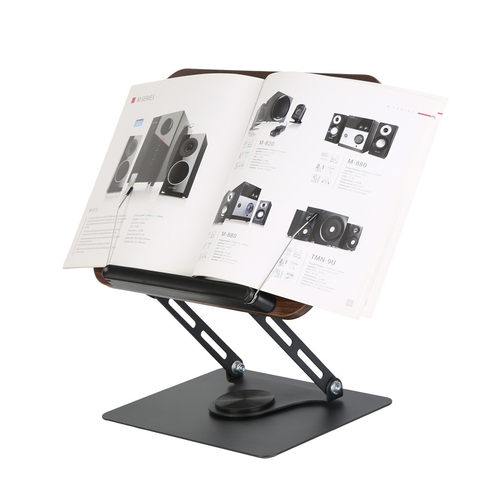 Foldable Book Stand Adjustable Height Book Holder Paper Clips with Rotating Base