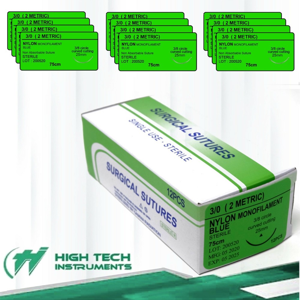 Nylon 3/0 Training Suture Emergency First Aid Home Wound Treating 12 pcs