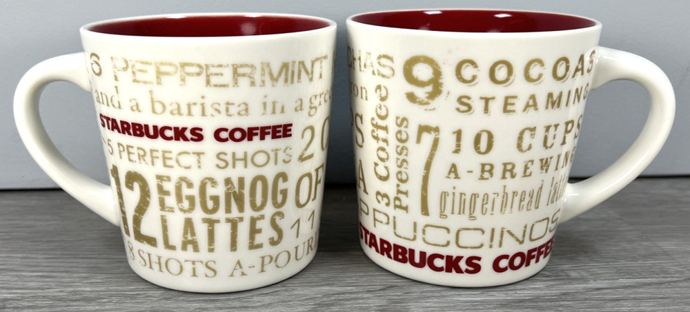 Starbucks Christmas 2008 Ceramic Coffee Mug Pair 14 Oz