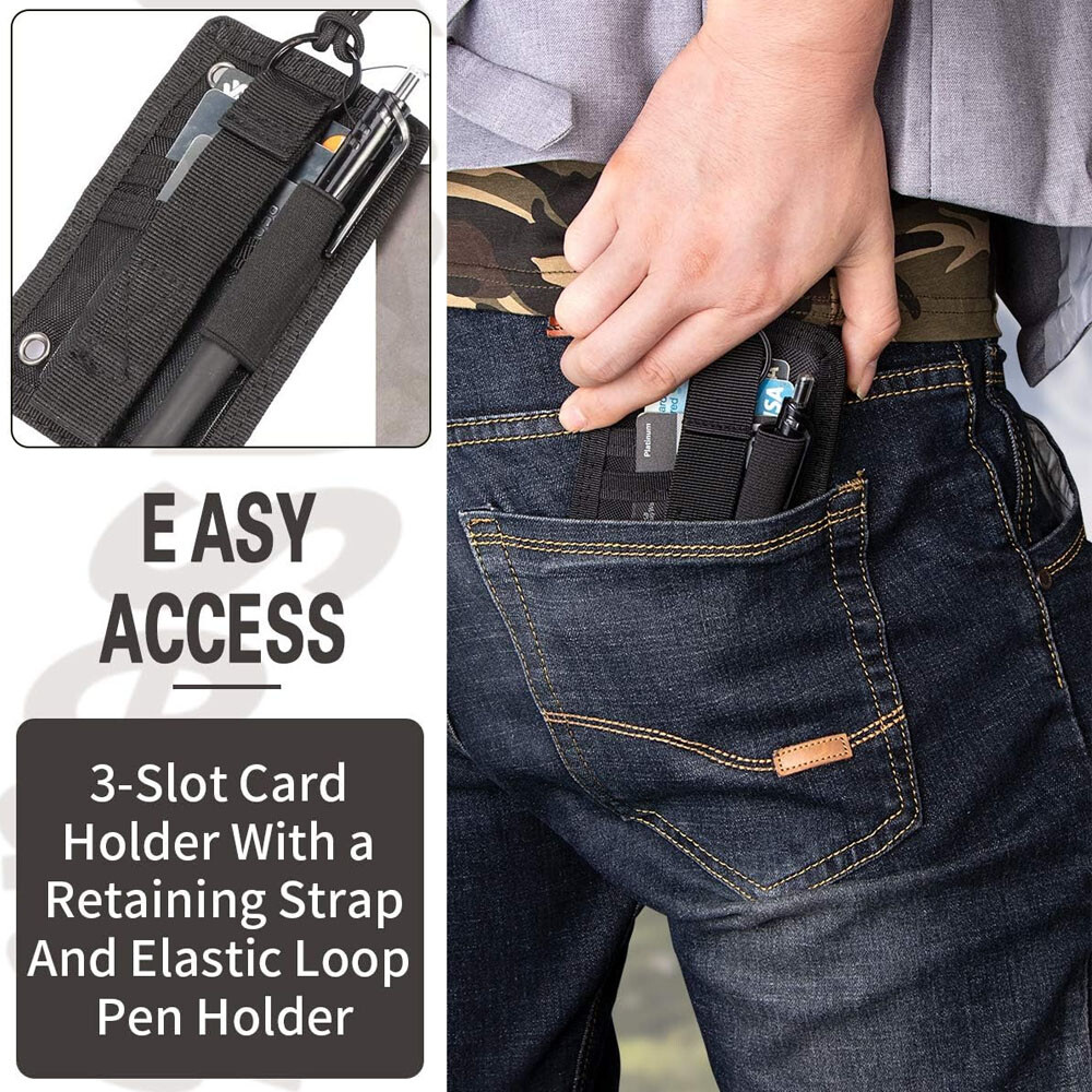 2PC Black Tactical ID Card Holder Hook&Loop Patch Badge Organizer - Neck Lanyard