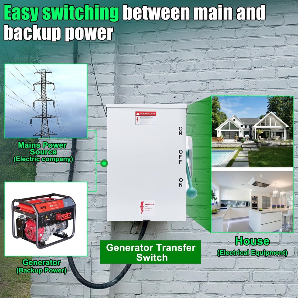 KUTTOLE 200A Generator Transfer Switch General Duty Generator, Silver