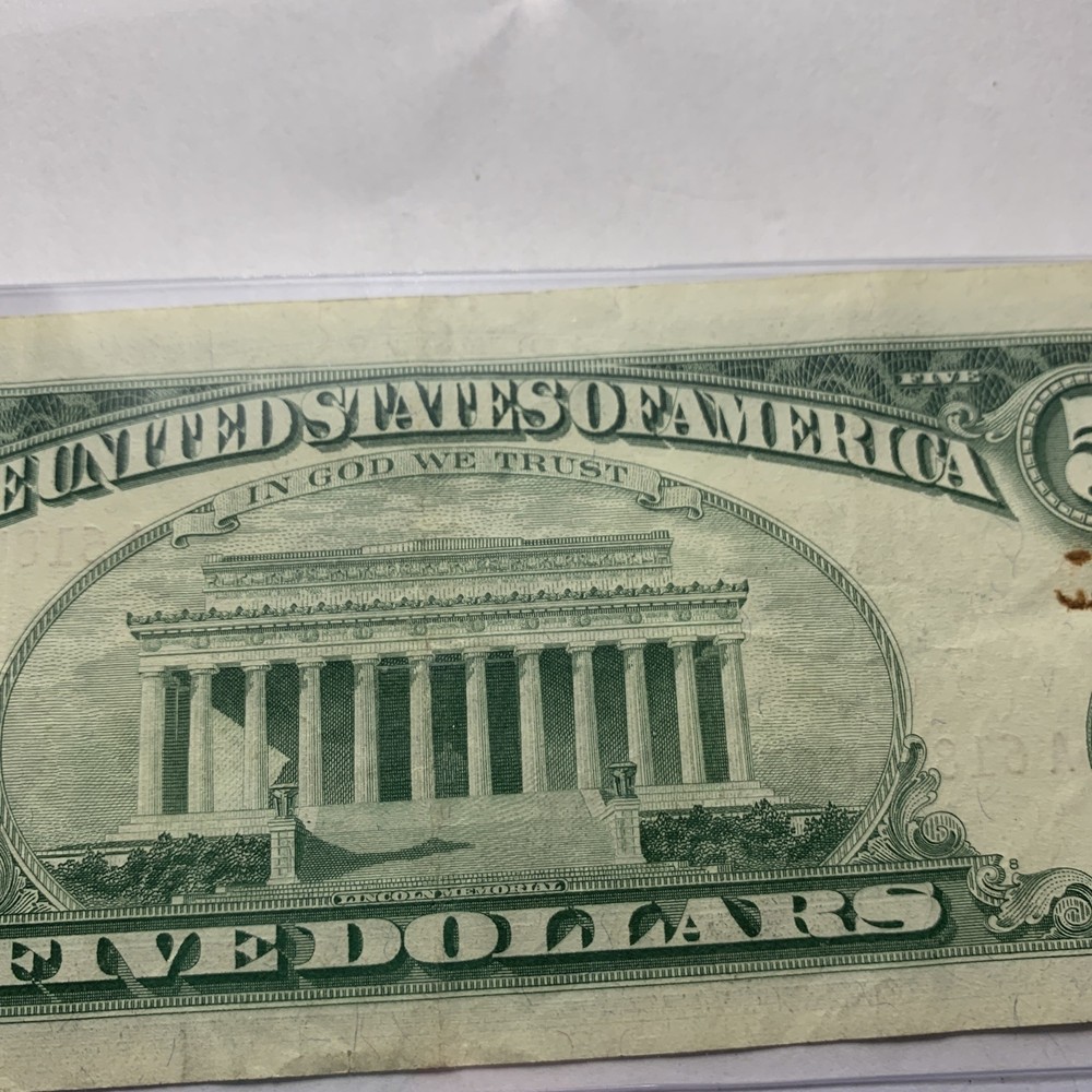 1963 $5 dollar red seal note A61845685a