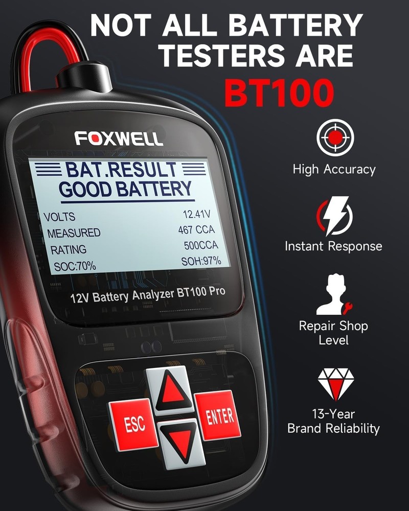 BT100 Pro 12V Battery Tester, 100-1100CCA Digital Battery Analyzer