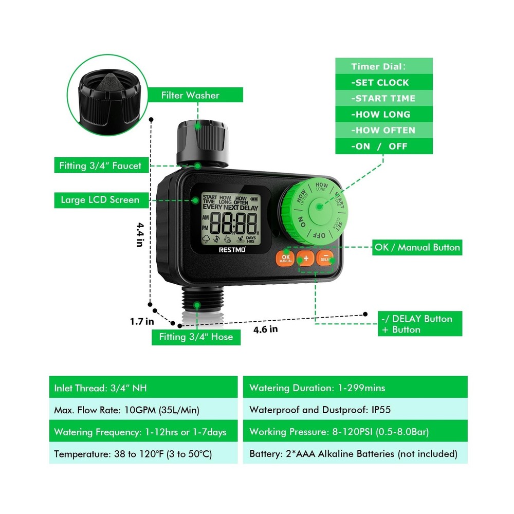 RESTMO Sprinkler Timer, Programmable Water Timer for Garden Hose, A... Fast Ship