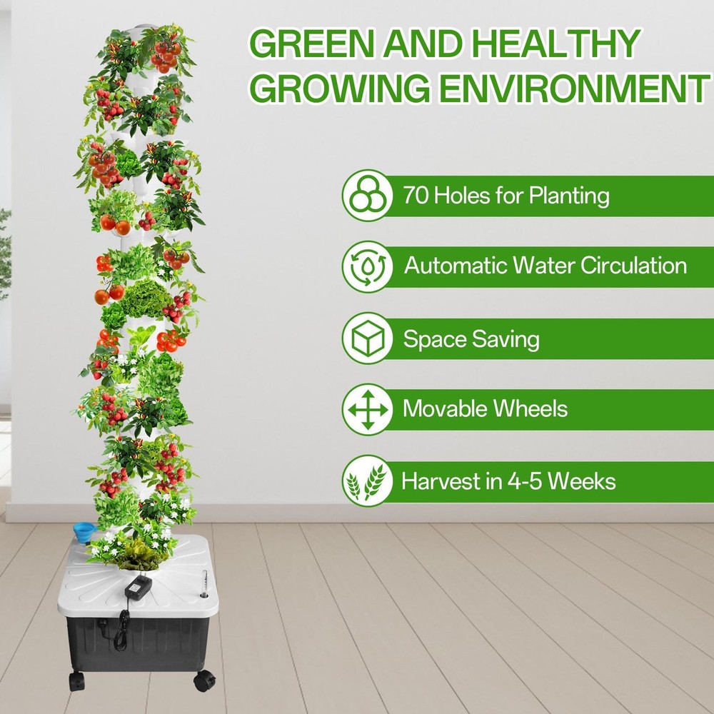 Vertical 70-Pots Hydroponics Tower Set Hydroponic Growing System Home Gardening
