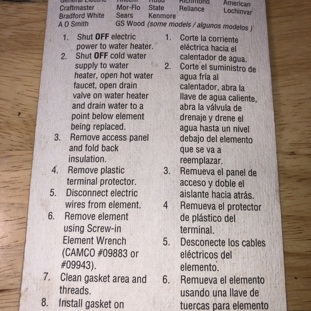 Camco 02343 4500W 240V HWD Screw-In Water Heater Element High Watt Density NOS